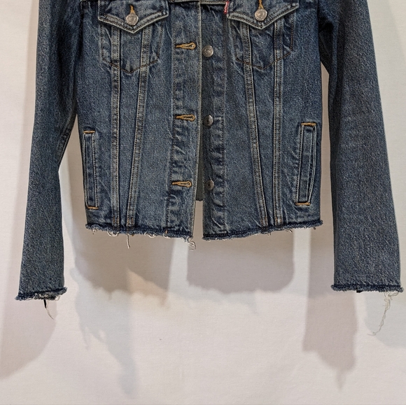 Levi's Cotton Denim Jeans Jacket with Lace Up Tie Details on Cuffs Size XS - Picture 4 of 12